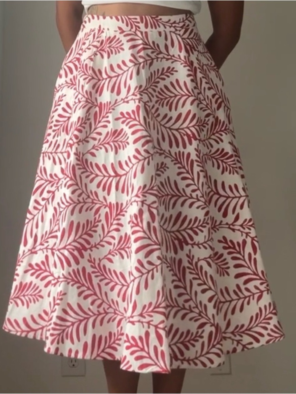 Who What Wear Linen Midi Skirt - Botanical Red, Size 6